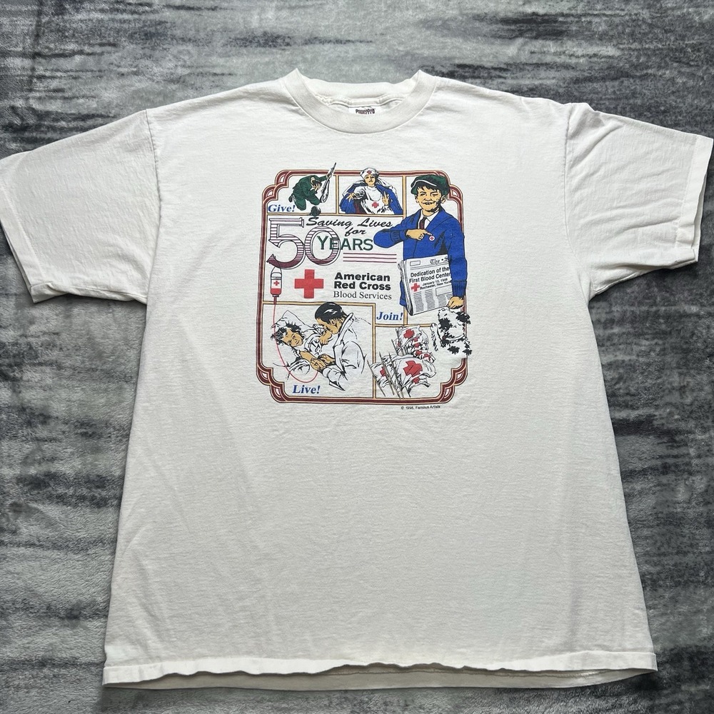 Vintage 90s Y2K American Red Cross Give Blood Promo T-Shirt Men's XL Charity